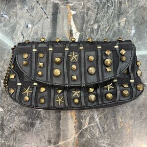 Betsey Johnson Black Clutch with Gold Studs